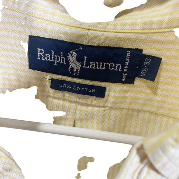 Ralph Lauren Mens Button Down Shirt Yellow Striped Cotton Size L - Picture 2 of 5